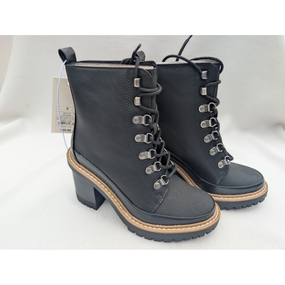 NWT A New Day Tessa Womens 5 Black Block Heel Lace Up Combat‎ Boots Chunky Lug